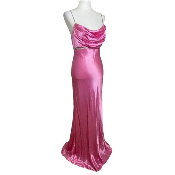 Vintage Cache Pink Y2K Satin Long Bias Cut Prom Slip Dress Gown Rhinestone Sz 6 - Picture 3 of 12